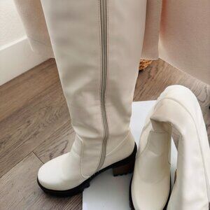 Womens block stacked heel knee high boots